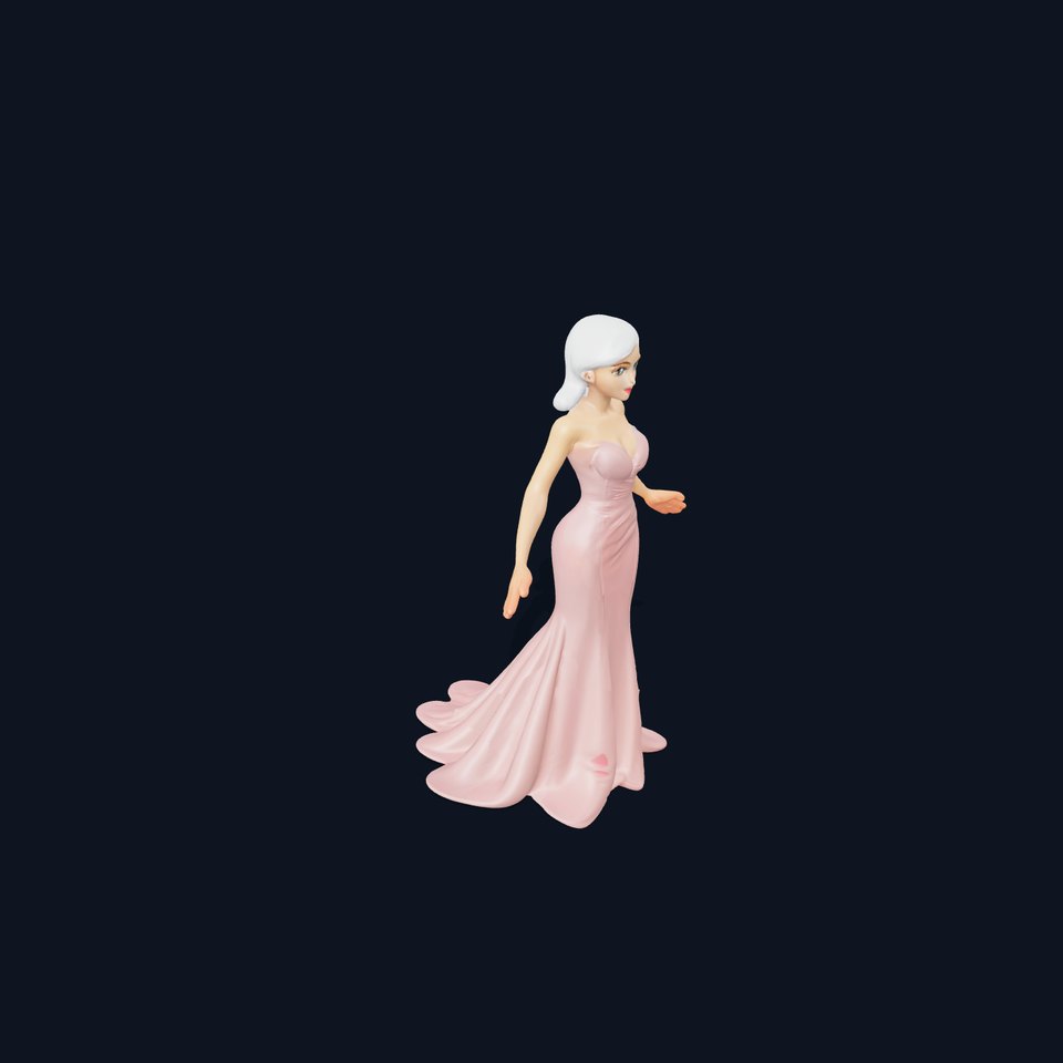 Elegant Evening Gown D Character Model with Silver Hair